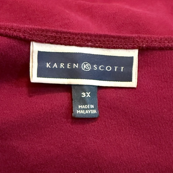 🌻 Plus Size Karen Scott 3X Cotton Scoop-Neck Top — Burgundy 3/4 sleeves - Picture 3 of 6